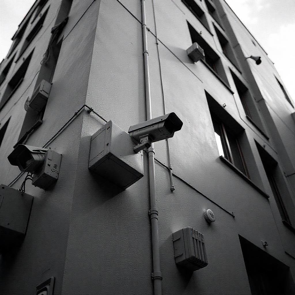 Physical security and ELV camera installation on building facade
